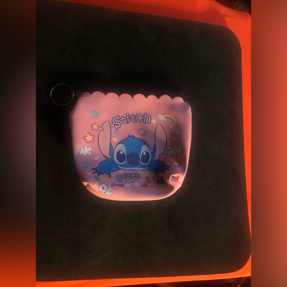 Pink Stitch Coin Pouch with Keyring